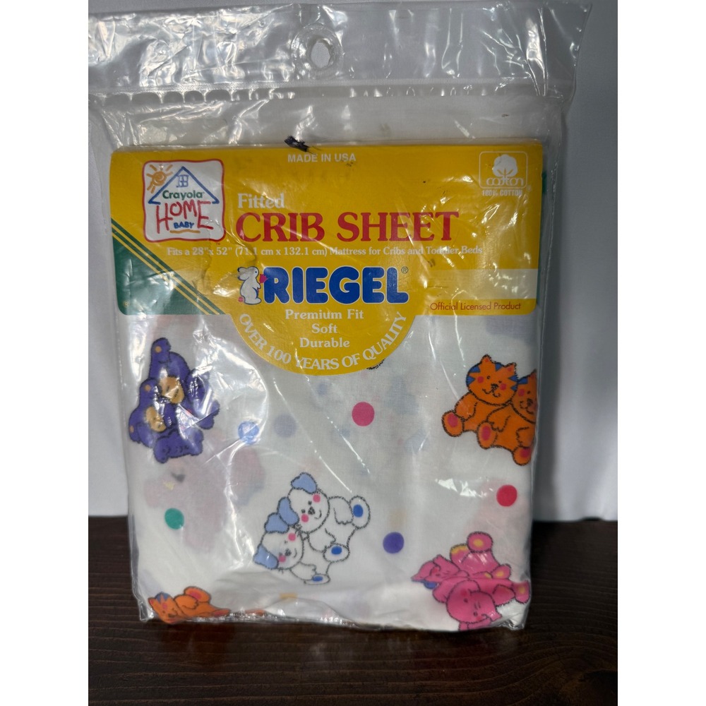 VTG 1994 Crayola‎ Home Baby Riegel Fitted Crib Sheet Cotton Bears Polka Dot NIP